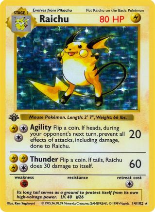 Raichu 014 - 1st Edition Holofoil Base Set Shadowless - Holo Rare