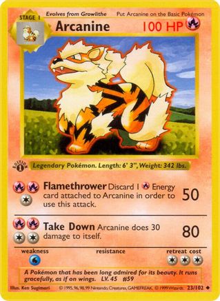 Arcanine 023/102 - 1st Edition Base Set Shadowless - Uncommon