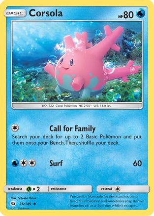 Corsola 036/149 - Reverse Holofoil SM Base Set - Uncommon