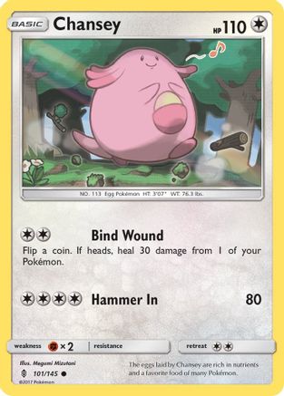 Chansey 101/145 - Reverse Holofoil SM Guardians Rising - Common