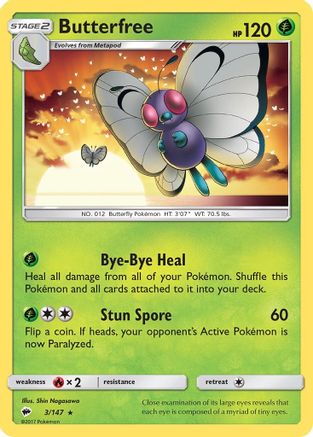 Butterfree 003/147 - Reverse Holofoil SM Burning Shadows - Rare