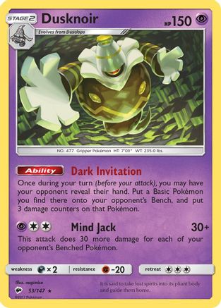 Dusknoir 053/147 - Holofoil SM Burning Shadows - Holo Rare