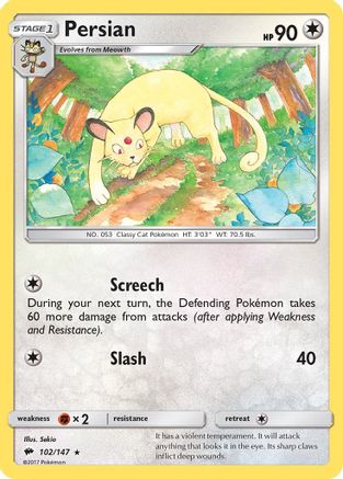 Persian 102/147 - Reverse Holofoil SM Burning Shadows - Rare