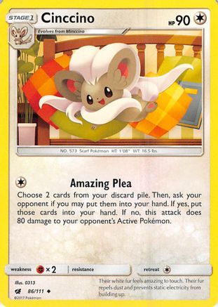 Cinccino 086/111 - Reverse Holofoil SM Crimson Invasion - Uncommon