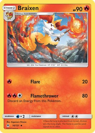 Braixen 016 - Reverse Holofoil SM Forbidden Light - Uncommon