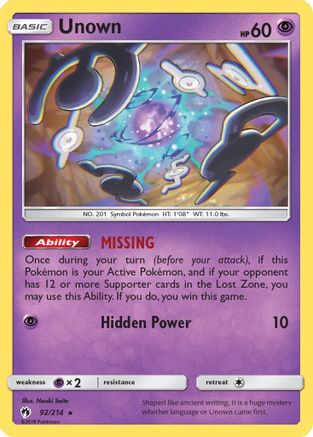 Unown (92) 092/214 SM Lost Thunder - Rare