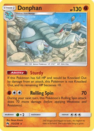 Donphan 112 - Reverse Holofoil SM Lost Thunder - Rare