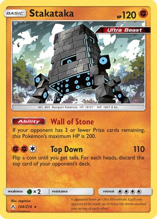 Stakataka 106/214 - Reverse Holofoil SM Unbroken Bonds - Holo Rare