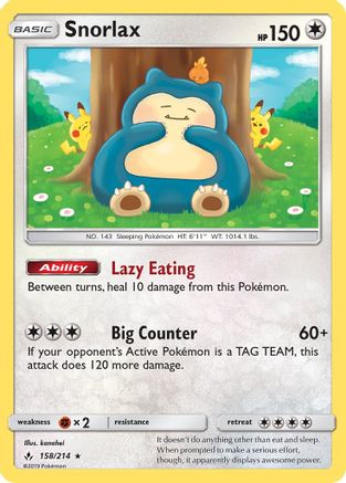 Snorlax 158/214 - Reverse Holofoil SM Unbroken Bonds - Holo Rare