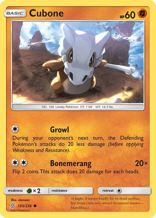 Cubone 105/236 - Reverse Holofoil SM Unified Minds - Common