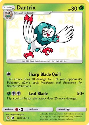 Dartrix SV3/SV94 - Holofoil Hidden Fates Shiny Vault - Shiny Holo Rare