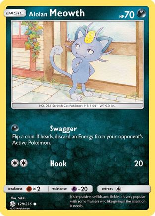 Alolan Meowth 128/236 - Reverse Holofoil SM Cosmic Eclipse - Common
