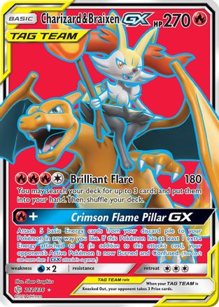 Charizard & Braixen GX (Full Art) 212 - Holofoil SM Cosmic Eclipse - Ultra Rare