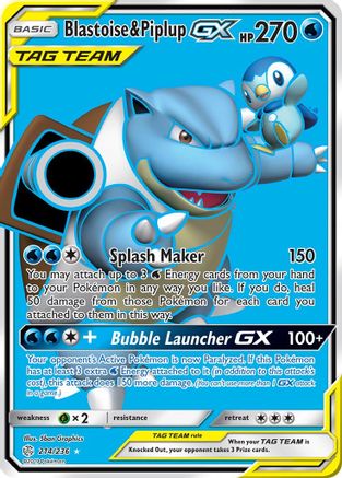 Blastoise & Piplup GX (Full Art) 214 - Holofoil SM Cosmic Eclipse - Ultra Rare