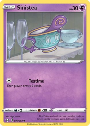 Sinistea 089/202 - Reverse Holofoil SWSH01 Sword & Shield Base Set - Common