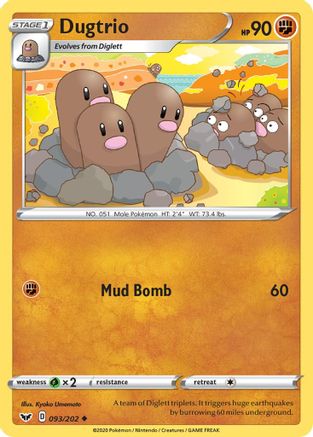 Dugtrio 093/202 - Reverse Holofoil SWSH01 Sword & Shield Base Set - Uncommon