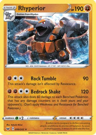 Rhyperior 099/202 - Holofoil SWSH01 Sword & Shield Base Set - Holo Rare