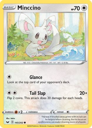Minccino (145) 145/202 - Reverse Holofoil SWSH01 Sword & Shield Base Set - Common