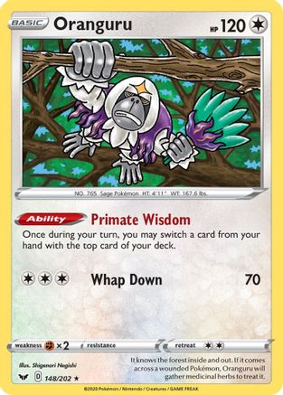 Oranguru 148/202 - Reverse Holofoil SWSH01 Sword & Shield Base Set - Holo Rare