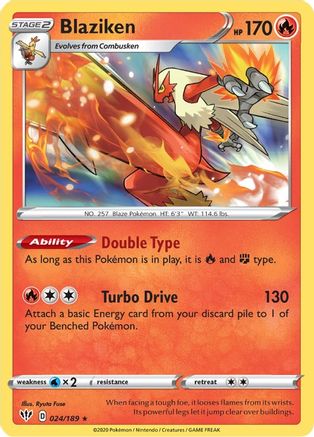 Blaziken 024/189 - Reverse Holofoil SWSH03 Darkness Ablaze - Holo Rare