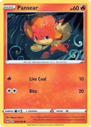 Pansear 026/189 - Reverse Holofoil SWSH03 Darkness Ablaze - Common