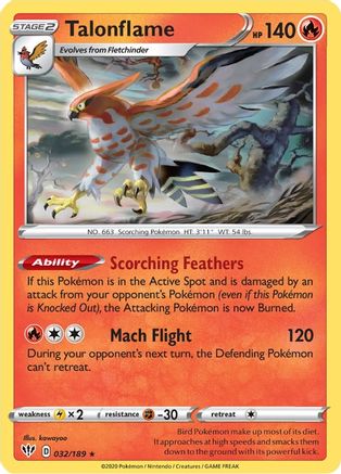 Talonflame 032/189 - Reverse Holofoil SWSH03 Darkness Ablaze - Rare