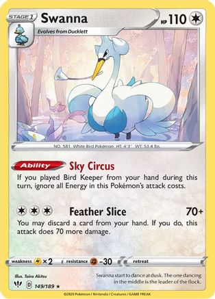 Swanna 149/189 - Reverse Holofoil SWSH03 Darkness Ablaze - Rare