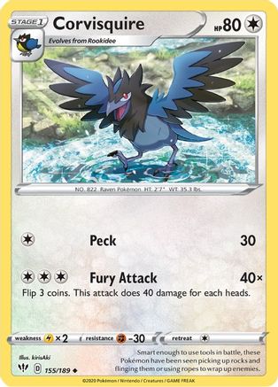 Corvisquire 155/189 SWSH03 Darkness Ablaze - Uncommon