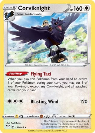 Corviknight 156/189 - Holofoil SWSH03 Darkness Ablaze - Holo Rare