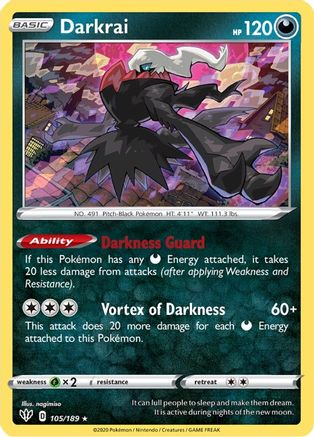 Darkrai 105/189 - Reverse Holofoil SWSH03 Darkness Ablaze - Holo Rare