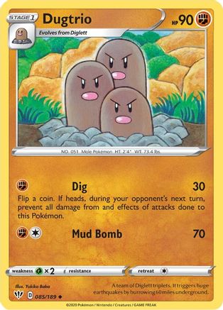 Dugtrio 085/189 - Reverse Holofoil SWSH03 Darkness Ablaze - Uncommon