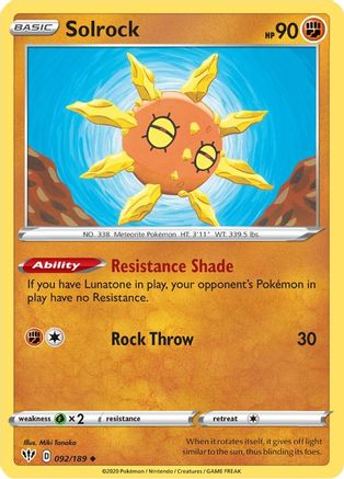 Solrock 092/189 SWSH03 Darkness Ablaze - Uncommon