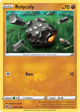 Rolycoly 031/73 - Reverse Holofoil Champions Path - Common