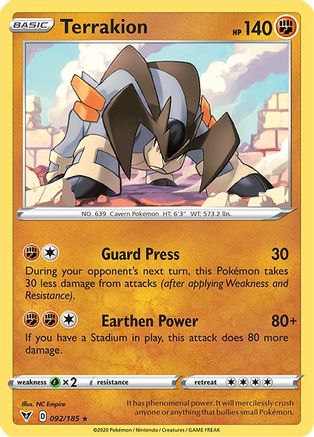 Terrakion 092/185 - Reverse Holofoil SWSH04 Vivid Voltage - Rare