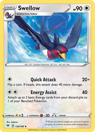 Swellow 134/185 - Reverse Holofoil SWSH04 Vivid Voltage - Uncommon