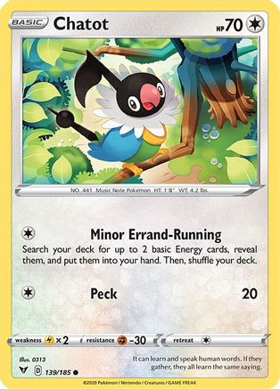 Chatot 139/185 - Reverse Holofoil SWSH04 Vivid Voltage - Common