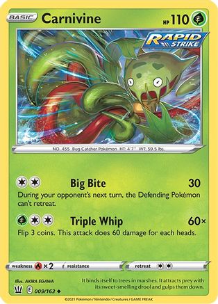 Carnivine 009/163 - Reverse Holofoil SWSH05 Battle Styles - Uncommon