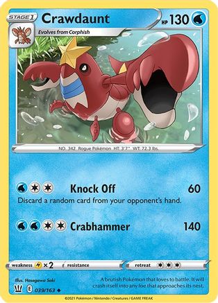Crawdaunt 039/163 - Reverse Holofoil SWSH05 Battle Styles - Uncommon