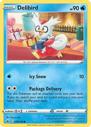 Delibird 032/198 - Reverse Holofoil SWSH06 Chilling Reign - Common