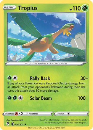 Tropius 006/203 - Reverse Holofoil SWSH07 Evolving Skies - Rare