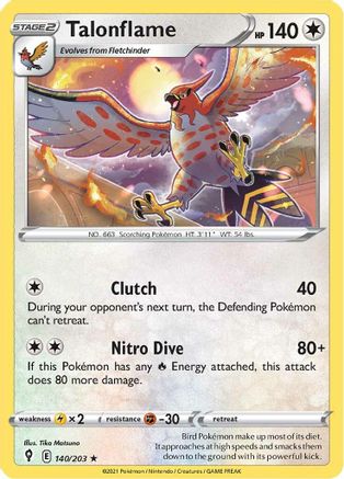 Talonflame 140/203 - Reverse Holofoil SWSH07 Evolving Skies - Rare