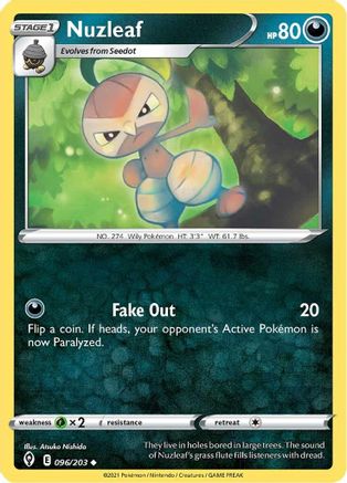 Nuzleaf 096/203 - Reverse Holofoil SWSH07 Evolving Skies - Uncommon