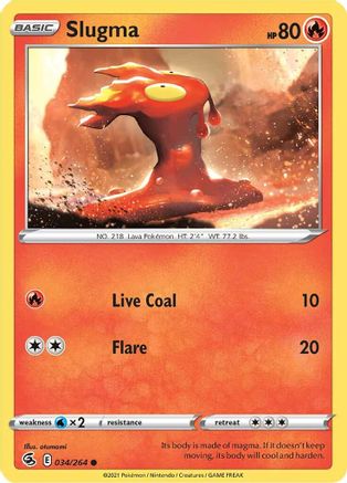 Slugma 034/264 - Reverse Holofoil SWSH08 Fusion Strike - Common
