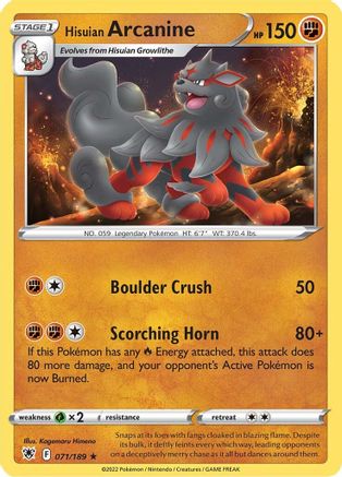 Hisuian Arcanine 071/189 SWSH10 Astral Radiance - Rare