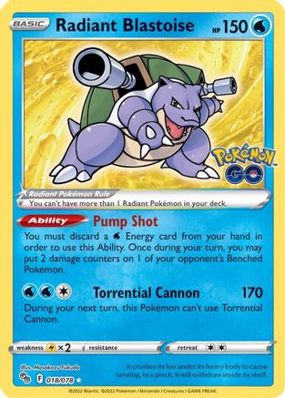 Radiant Blastoise 018/078 - Holofoil Pokemon GO - Radiant Rare