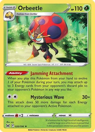 Orbeetle 020/196 - Reverse Holofoil SWSH11 Lost Origin - Holo Rare