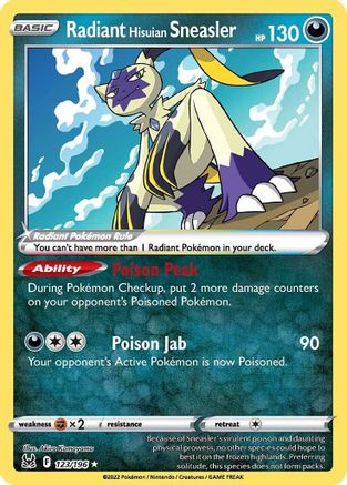 Radiant Hisuian Sneasler 123/196 - Holofoil SWSH11 Lost Origin - Radiant Rare