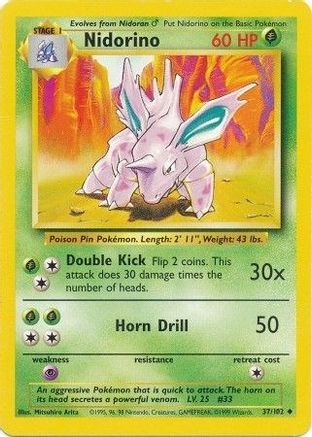Nidorino 037/102 Base Set - Uncommon