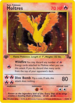 Moltres (12) 012/62 - 1st Edition Holofoil Fossil - Holo Rare