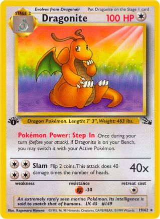 Dragonite (19) 019/62 - 1st Edition Fossil - Rare
